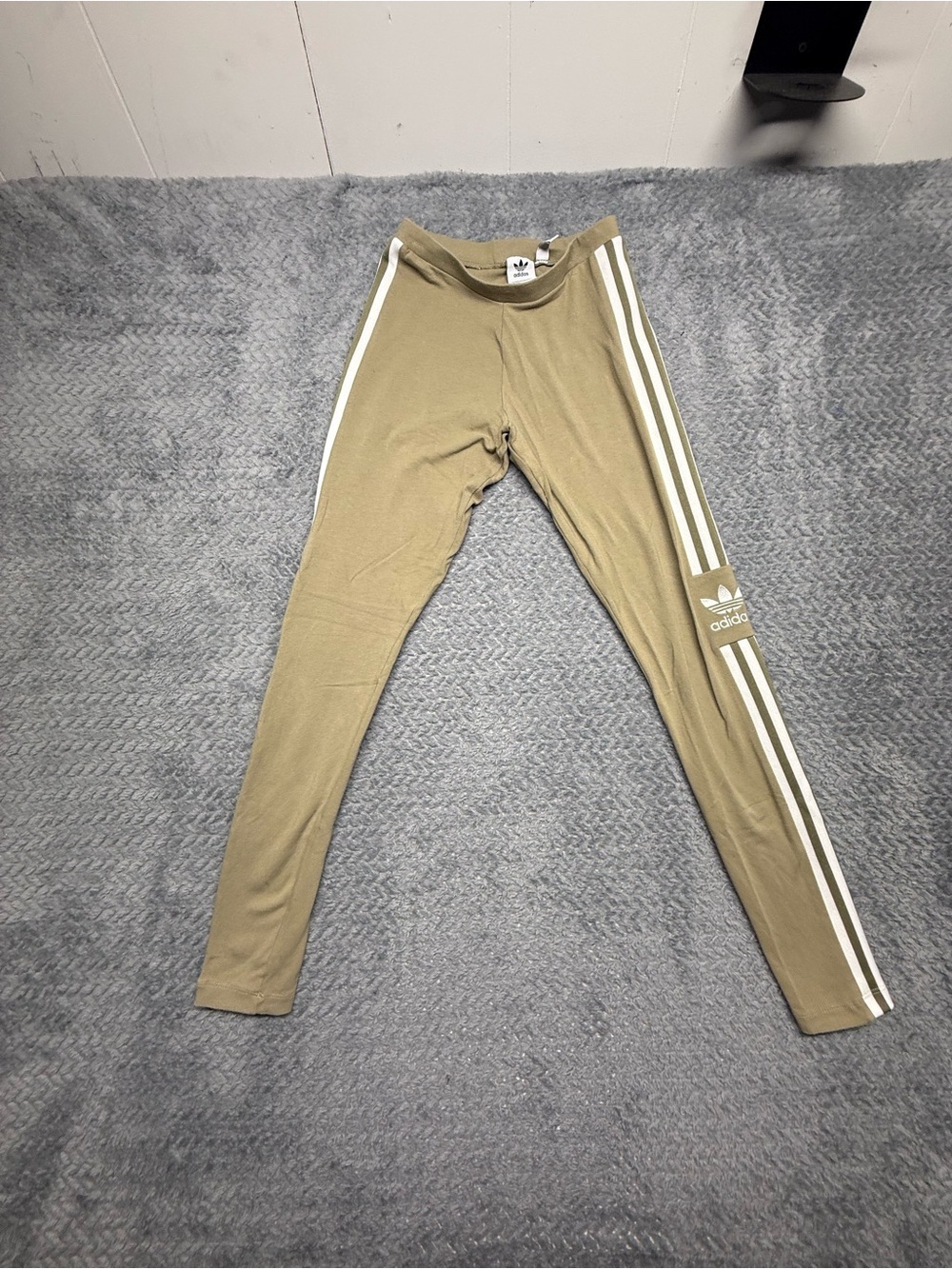 adidas Olive Green Track Leggings with White 3-Stripes
